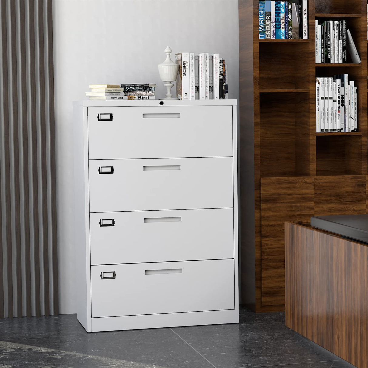 Yizosh 4 Drawer White File Cabinet with Lock, Filing Cabinet for Home Office, Metal Locking Office File Storage Cabinet with Drawers, Lateral Filing Cabinet Organizer for Letter/Legal/F4/A4 Yizosh