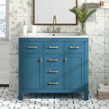 Merax 36" Bathroom Vanity with Sink, Freestanding Modern Bathroom Vanity Cabinet with Sink Top, 4 Drawers and 2 Storage Cabinets, Solid Wood Frame Bathroom Vanity Merax