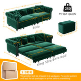 89" Velvet Pull Out Couch Bed - 3-in-1 Convertible Sleeper Sofa with Ottoman, Button Tufted Chesterfield Sofa, King Size Pull Out Sofa Bed, Space Saving for Small Spaces Apartments, Living Room,Green Justdwells