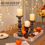 Candle Holder for Pillar Candles: Romadedi Set of 3 Decorative Wood Candlestick Holders, Rustic Wooden Candle Stand for Fireplace Mantle End Table Shelf in Farmhouse Style, Black 6”, 8.3”, 12” Romadedi