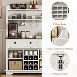 REVOMINCA 63 Inch Tall Coffee Bar with 3-Tier Storage, Farmhouse Coffee Bar Cabinet with 3 Storage Drawers, White Hutch Cabinet with Glass Holders, Wine Bar for Living Dining Room REVOMINCA