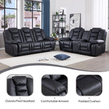 EBELLO Manual Recliner Sofa Set, Faux Leather Reclining Living Room Furniture Set, Included Single Chair and 3 Seat Manual Recliner Sofa, Black(Loveseat+Sofa) EBELLO