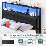 Yoobure Black Queen Bed Frame with Headboard, LED Lights & Charging Station, Storage Drawers, No Box Spring Required Yoobure