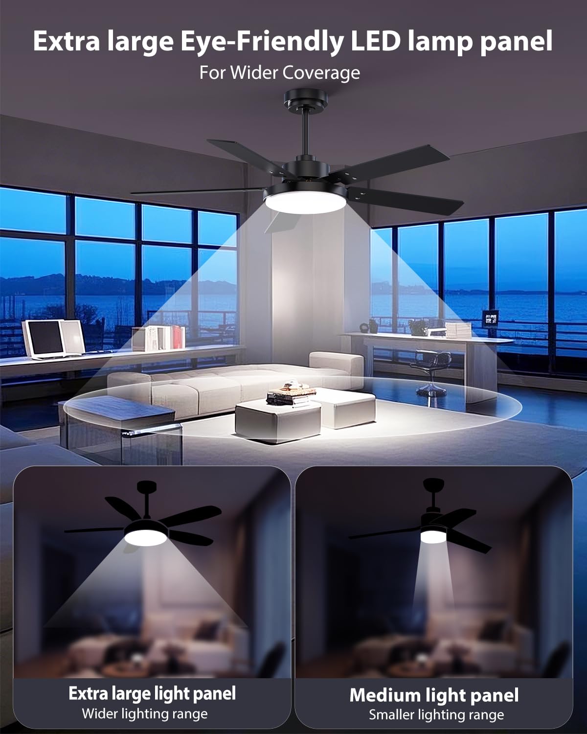 Vaczon 52 inch Black Ceiling fan with Light and Remote/APP, Ceiling Fans with Lights, 3CCT, Reversible 6 Speeds Quiet, Black Modern Ceiling Fan with Light for Indoor Outdoor Bedroom Patio Living Room Vaczon
