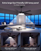 Vaczon 52 inch Black Ceiling fan with Light and Remote/APP, Ceiling Fans with Lights, 3CCT, Reversible 6 Speeds Quiet, Black Modern Ceiling Fan with Light for Indoor Outdoor Bedroom Patio Living Room Vaczon