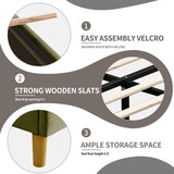 YUHUASHI upholstered Platform Bed Frame/Twin Bed Frame/Modern Geometric Double-Wing Design headboard/Velvet Fabric/Easy to Assemble no Noise (Grass Green, Twin) YUHUASHI