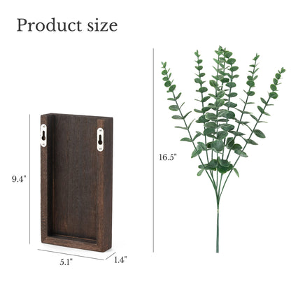 Dahey 2 Pack Wood Wall Planter Vase with Artificial Eucalyptus Farmhouse Wall Hanging Decor Pocket Planter for Indoor Fake Plants Greenery, Living Room Bedroom Kitchen Home Office Decoration