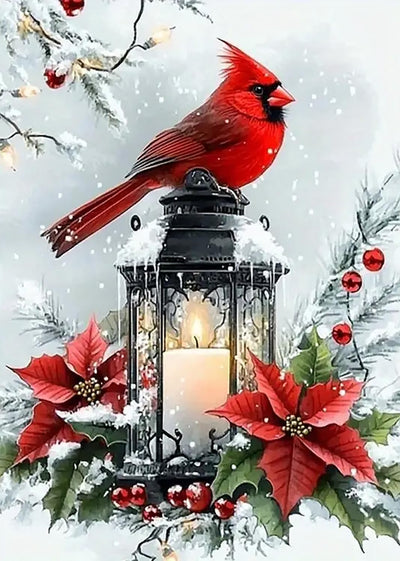 Winter Cardinal Bird Light Diamond Painting Kits for Adults, 5D Diamond Art Kits for Adults Beginners, DIY Full Round Drill Diamond Dot Painting Gem Art Kits for Adult, Home Wall Decor 11.8x15.7 Inch