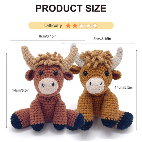 Highland Cow Crochet Kit for Beginners Intermediates - 2 Pcs Animals Craft Crochet Starter Kit with Step-by-Step Video Tutorial, Easy Knitting Set for Adults Kids, Women Learn to Crocheting Gift Idea LOLCROCHET