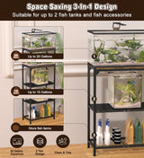 AnBaiMei 20 Gallon Aquarium Stand, Metal Fish Tank Stand with Adjustable 3-Tier Storage Shelf, Heavy Duty Reptile Breeder Turtle Tank Terrarium Rack Table for Home Office, 24" L x 12" W x 32.2" H, Black AnBaiMei