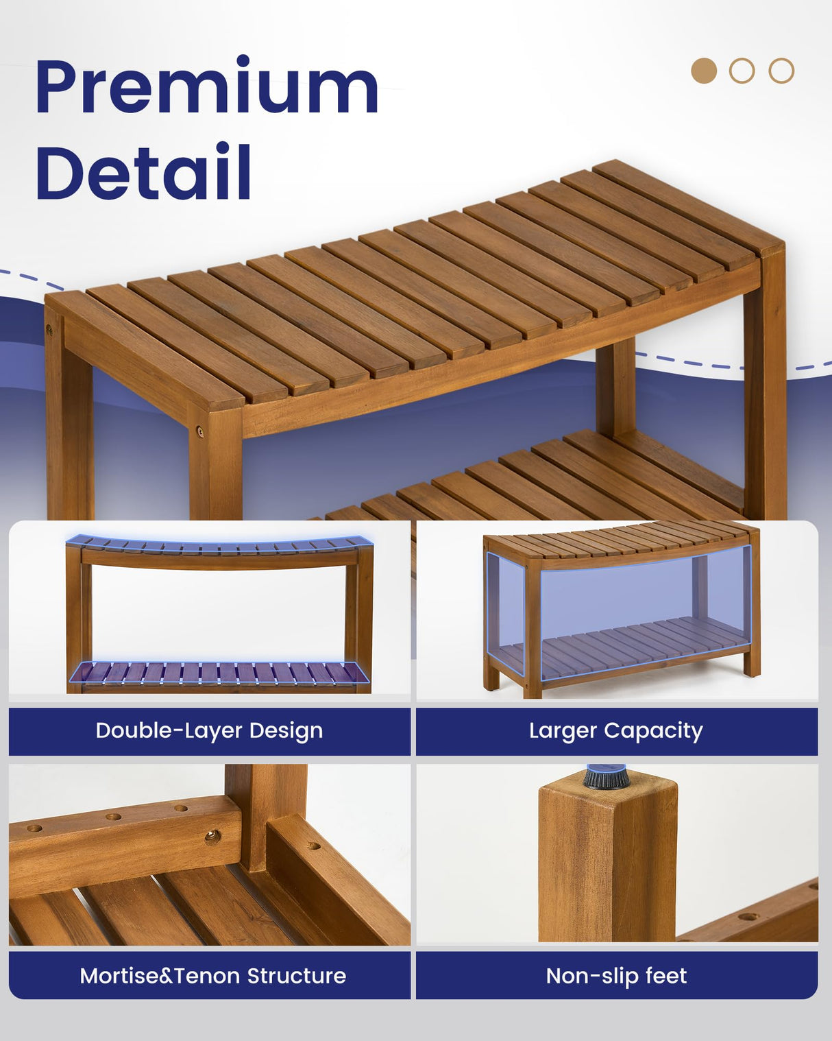 Upolana Teak Shower Bench, 32" Solid Wood Shower Stool for Inside Shower to Sit On, Wooden Bathroom Shower Seat Waterproof Upolana