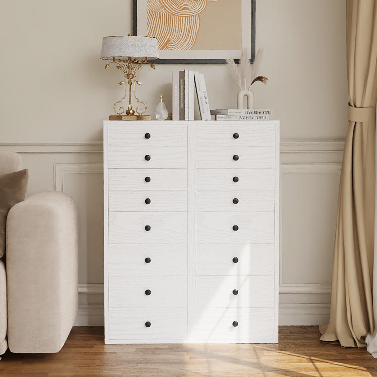 LIKIMIO Tall Dresser, Small Dressers with 8 Storage Drawers, Chest of Drawers for Organizing, Tall Narrow Dresser for Bedroom, White LIKIMIO
