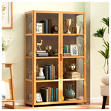 Curio Display Cabinet Small with Acrylic Doors for Collectibles Transparent Display Case for Figures Wood Storage Cabinet for Bedroom Toy Organizers Rack Kids Bookcase,Brown,4 Tier_Double Door NENAGGE