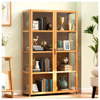 NENAGGE Curio Display Cabinet with Acrylic Doors for Collectibles Small Curio Cabinet 4 Tier 3 Tier Figures Display Case Toys Display Shelves Vitrina Storage Cabinet,Brown,4 Tier_Double Door