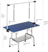 36" Dog Grooming Table Foldable Pet Grooming Tables with Adjustable Arm Noose Storage Mesh Tray Maximum Capacity Up to 330lbs Blue Hipet