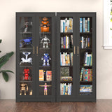 Display Cabinet with Glass Doors,Curio Cabinet with Lock,71" Metal Tall Display Case Cabinet with 4 Adjustable Shelves, Black Bookcase Locking Glass Display Cabinet for Living Room, Kitchen，Commercial SteeLoong