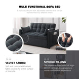 ECHINGLE Sleeper Sofa Bed, 3-in-1 Velvet Pull Out Couch with Armrests, Storage Pockets and 2 Pillows, Adjustable Backrest, Sofa Bed Couch for Living Room, Bedroom(Black) ECHINGLE