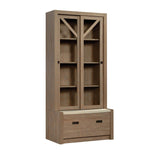 Sauder® Dixon City Library 4-Shelf Bookcase With Sliding Doors And Filing Drawer, Brushed Oak™/Pebble White™ Sauder