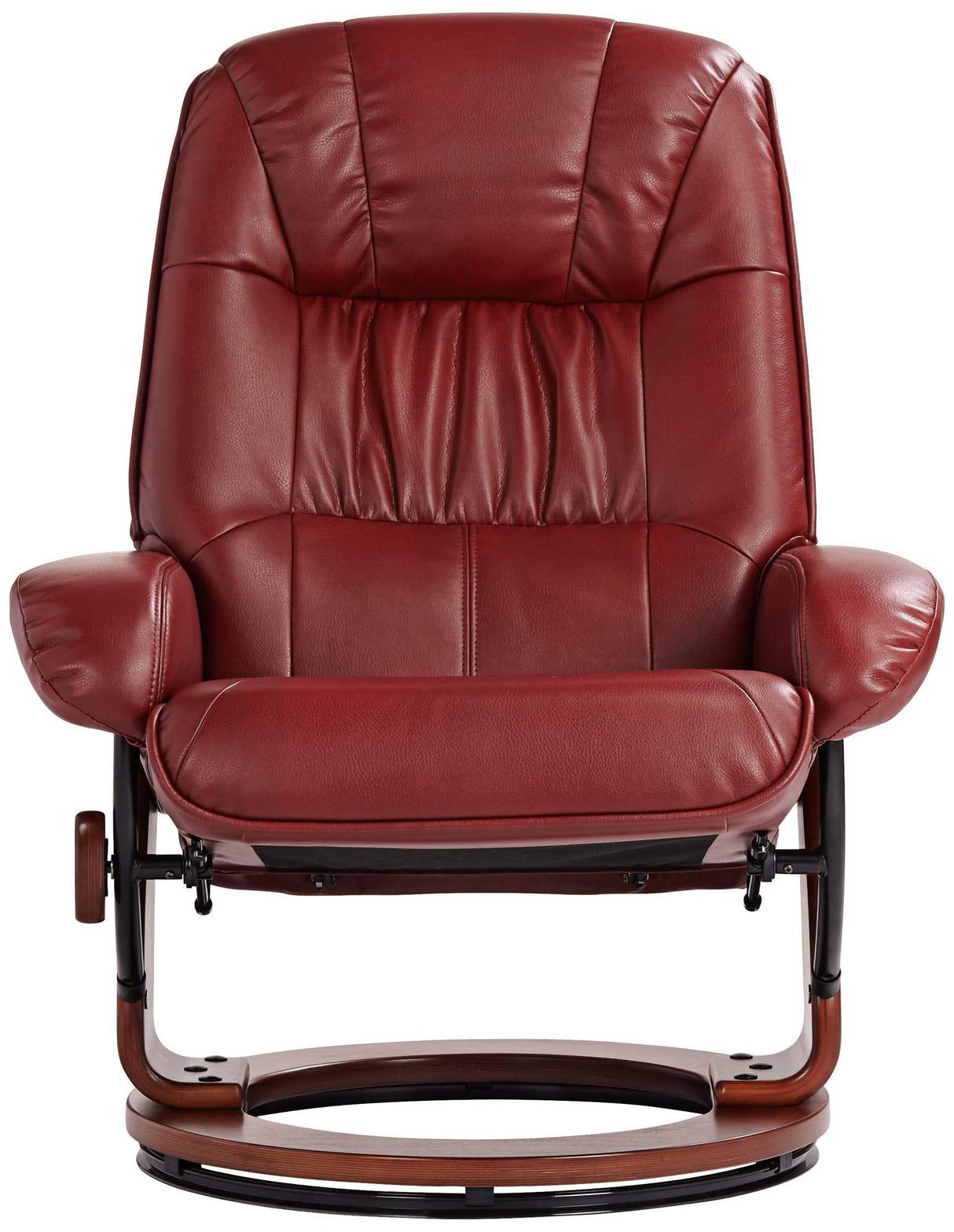 Benchmaster Kyle Ruby Red Swivel Faux Leather with Ottoman Recliner Chair Modern Armchair Ergonomic Push Manual Reclining Footrest Upholstered for Bedroom Living Room Reading Home Relax Office Benchmaster