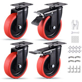 Heavy Duty TPR Rubber Wheels with Locking 5 Inch Caster Wheels Set of 4 3000Lbs Load Capacity Silent Swivel and Brake 360 Degree Casters Ideal for Industrial Carts Furniture Trolleys and Workbenches TOO TCO