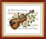Amiiba Stamped Cross Stitch Kits, Quotes: Music There is Harmony, Harmony There is Peace DIY 11CT 12.5x9.4 inch (Violin) Amiiba