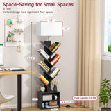 OUTONLIFE 9 Tier Tree Bookshelf with Light, Remote, Timer & Cabinet, Dimmable Modern Tall Floor Standing Corner Book Shelf, Small Narrow Wood Bookcase for Living Room, Bedroom, Office(Black) OUTONLIFE