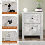 AMERLIFE Large Nightstand Set of 2 with Charging Station, Bedside Table with USB Ports and Outlets, Farmhouse Wood End Table for Bedroom, Living Room, Distressed White AMERLIFE