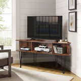 Corner TV Stand for 55 inch TV, Corner TV Stand for Living Room, Industrial TV Stand with Storage, Corner Entertainment Center with High Metal Feet and Anti-Slip Pads, 45 Inch, Rustic Brown Ciao Stilista