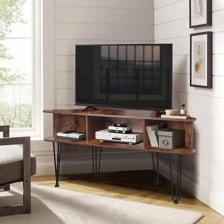 Corner TV Stand for 55 inch TV, Corner TV Stand for Living Room, Industrial TV Stand with Storage, Corner Entertainment Center with High Metal Feet and Anti-Slip Pads, 45 Inch, Rustic Brown Ciao Stilista