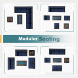 Betterland 8 Piece Outdoor Sectional Sofa Set with Fire Pit Table, Patio Furniture Set, All-Weather PE Black Wicker Patio Conversation Set with Washable Cushion and Glass Table(Dark Blue Cushions) Betterland