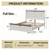 LUXOAK Farmhouse Full Size Bed Frame with 47" Tall Headboard, Wooden Bed Frame with Groove Sliding Barn Door Footboard, Platform Bed with Wood Slats Support, Noiseless No Box Spring Needed, White LUXOAK