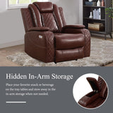 Plithzy Power Recliner Sofa Set with LED, Breathing Leather Living Room Furniture, Reclining Leather Sofa with USB Ports/Cup Holders/Armrest Storage (3 Pieces Couch Set, Garnet) Plithzy