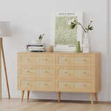 6 Drawer Rattan Dresser for Bedroom, Modern Natural Wooden Dresser, Beside Table for Closet, Boho Chests of Double Drawers for Bedroom, Living Room, Entryway, Hallway yesasin