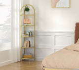 Homhedy 5-Tier Corner Shelf Stand, Metal Corner Bookshelf, Tempered Glass Shelves, Bathroom Storage Rack Shelf, Plant Stand, Modern Style,Golden Homhedy