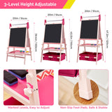 FUNLIO Kids Art Easel, 3 Height Adjustable for Kids Aged 2-8, Toddler Easel with Paper Roll, Anti-Warp & Magnetic Chalkboard/Whiteboard, All-in-One Standing Easel with Erasable Frame (Pink) FUNLIO