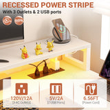 Aheaplus L Shaped Desk with Power Outlet, Reversible L Shaped Computer Desk with File Drawer & Monitor Stand, Gaming Desk with LED Strip, Home Office Desk Corner Desk with Storage Shelf, White Aheaplus