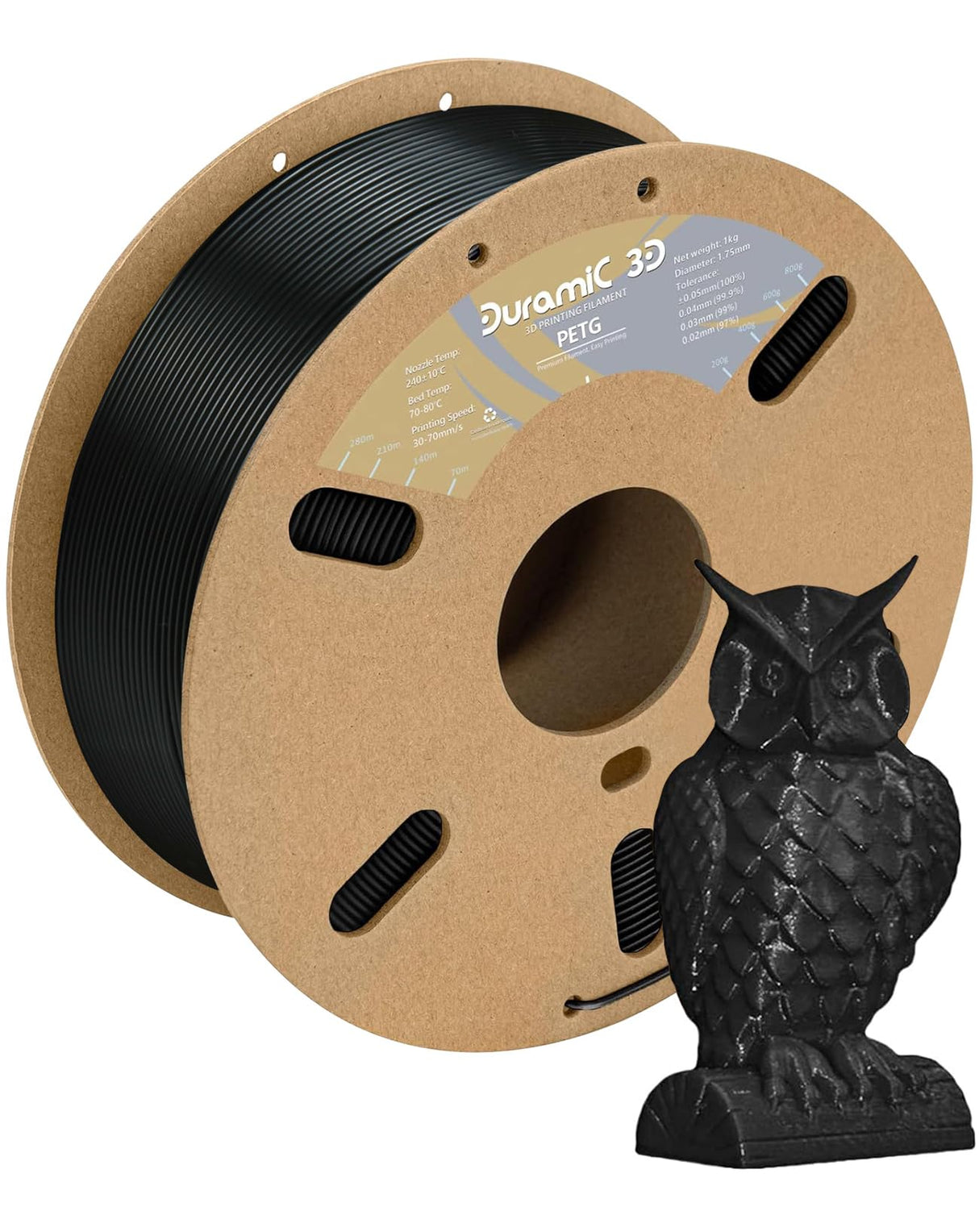 DURAMIC 3D PETG Filament 1.75mm Black, 3D Printing Filament 1kg Spool(2.2lbs), Black Filament 1.75mm Dimensional Accuracy +/- 0.05 mm Non-Tangling Non-Clogging Non-Stringing DURAMIC 3D