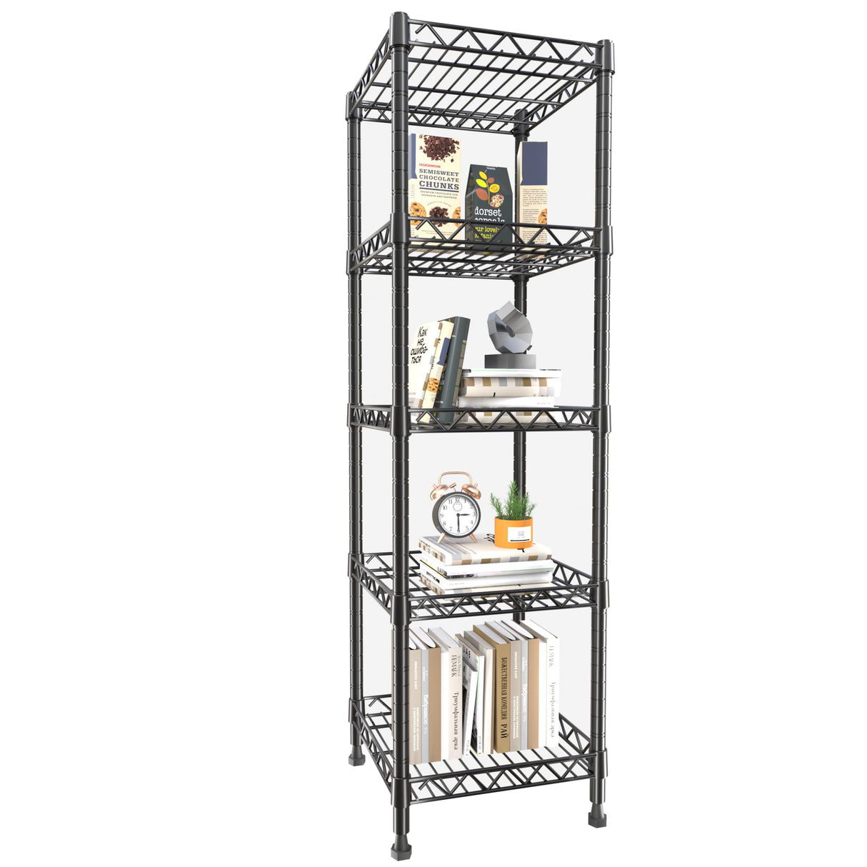 GIOTORENT 5 Tier Standing Shelving Metal Units, Adjustable Height Wire Shelf Display Rack for Laundry Bathroom Kitchen 11.8 W x 11.8 D x 50 H (5-Tier, Black) GIOTORENT