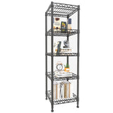 GIOTORENT 5 Tier Standing Shelving Metal Units, Adjustable Height Wire Shelf Display Rack for Laundry Bathroom Kitchen 11.8 W x 11.8 D x 50 H (5-Tier, Black) GIOTORENT