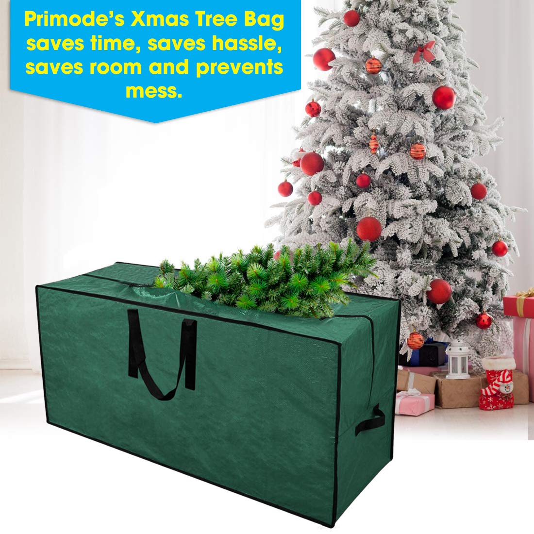 Primode Christmas Tree Storage Bag | Fits Up to 9 Ft. Tall Disassembled Tree I 65"x15"x30" Holiday Tree Storage Case | Protective Zippered Artificial Xmas Tree Bag (9ft, Green)