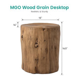 SUNBURY Outdoor Stump Side Table, Faux Wooden Concrete Side Table, Tree Stump Wooden Stool, Patio End Table, Round Outdoor Accent Drum Table, Light Brown Ottoman or Plant Stand SUNBURY