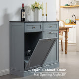 GAZHOME Double Tilt Out Trash Cabinet with Charging Station, Upgrade Wooden Trash Cabinet with Outlet,Recycling Cabinet with Hideaway Drawer,20 Gallon Tilt Out Trash Cabinet (Grey) GAZHOME