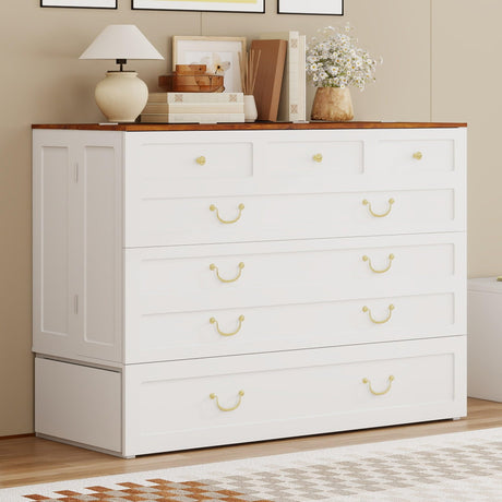 Tafeumob Murphy Bed Queen Size: Wood Murphy Bed Cabinet with Drawer Space-Saving with Shelves & Charging Station for Bedroom, Multipurpose Area, Guest Room, Apartment White (Without Mattress) Tafeumob