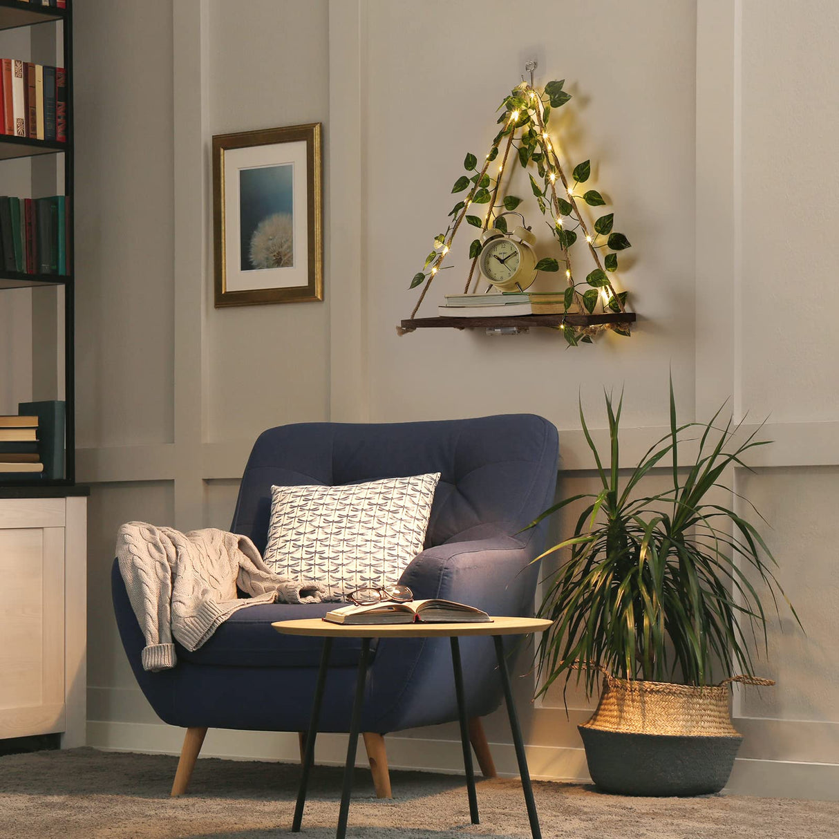 JOPSTDI Floating Shelves,Plant Wall Decor,Wall Shelf,No Drill Shelves,Decorative Leaves and Light Strip,Set of 2 Plant Shelf,Easter for Decorating,Gift(Green Leaf) JOPSTDI