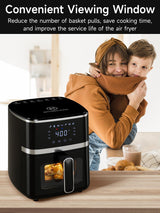 Kitchen Elite Air Fryer Oven 5.28 Qt, 7-in-1 Digital Display Compact Cooker with Easy View Windows，Space-saving, Nonstick and Dishwasher Safe Basket, Black Kitchen Elite