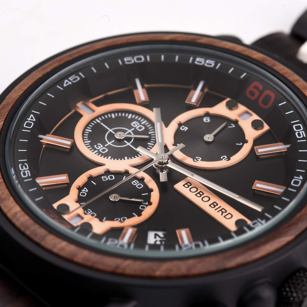 BOBO BIRD Wood Watch Handmade Luminous Wooden Wrist Watch Lightweight Quartz Movement Date Wristwatch for Men (Black) BOBO BIRD