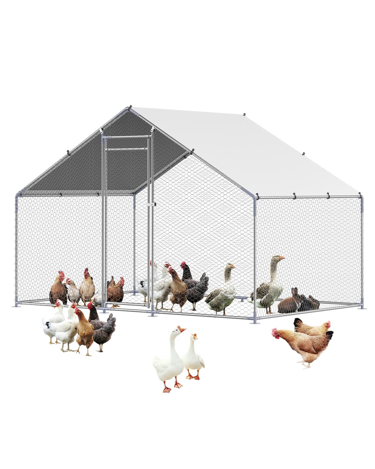 VEVOR Large Metal Chicken Coop with Run, Walkin Chicken Coop for Yard with Waterproof Cover, 6.5 x 9.8 x 6.5 ft, Spire Roof Large Poultry Cage for Hen House, Duck Coop and Rabbit Run VEVOR