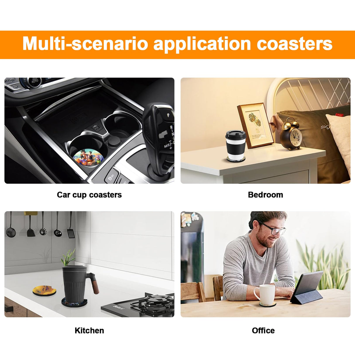 100Pcs Sublimation Car Coasters Blanks Set, 50 Pcs 2.75/0.25 in Neoprene Round Opening Sublimation Coasters, 25Pcs Self-Seal Bags & 25Pcs Car Coaster Display Cards for Sublimation DIY Drink Coaster CJMYHOME