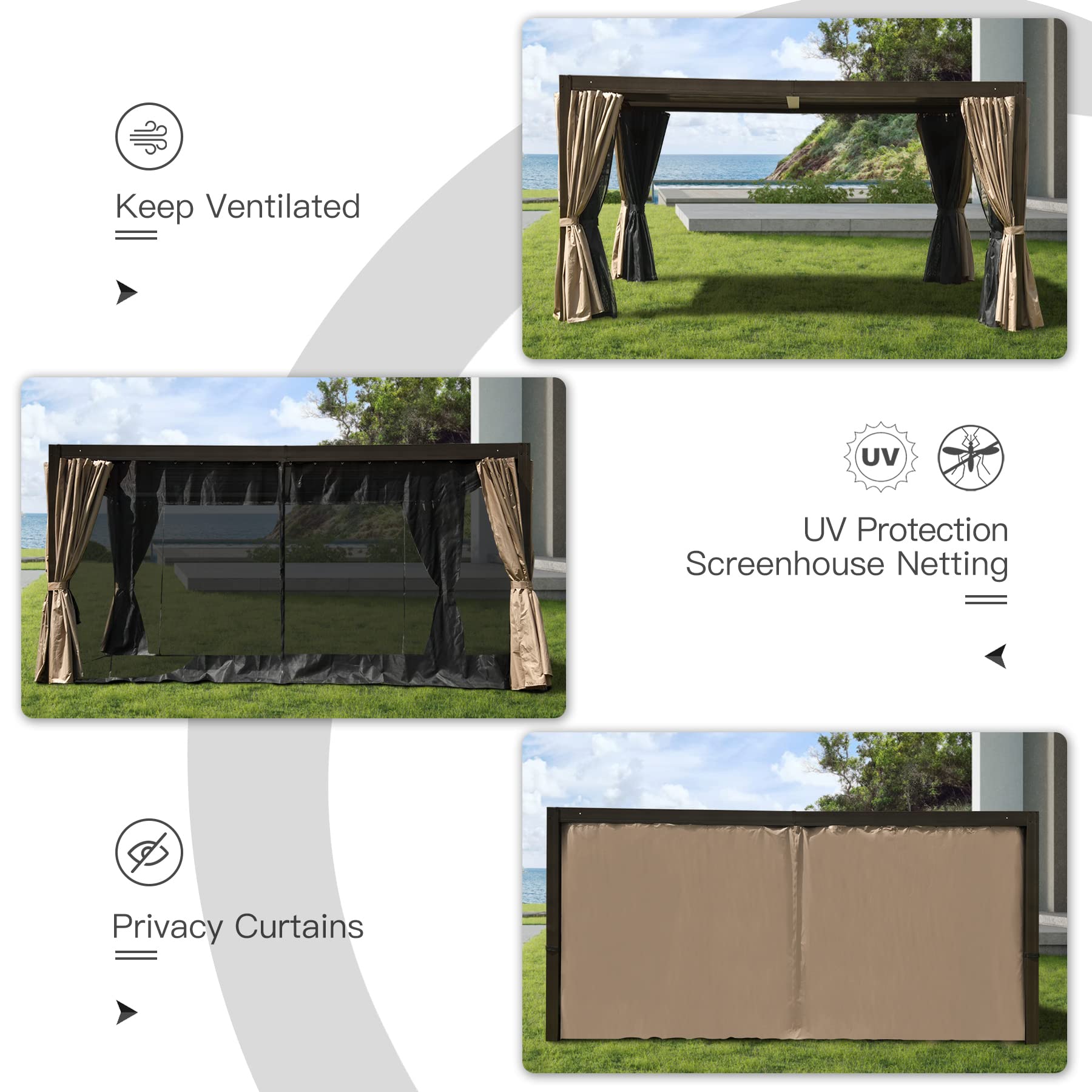 12’×16’ Louvered Pergola Outdoor Aluminium Pergola with Adjustable Roof Hardtop Sun Shade Shelter for Patios Deck Garden Backyard,Curtains&Netting (Dark Brown) by domi outdoor living - WoodArtSupply