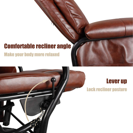 JIASTING Recliner Chair with Ottoman Living Room Chairs Faux Leather Glider Chair 360 Degree Rotation Leisure and Relaxation Furniture (Red-Brown) JIASTING